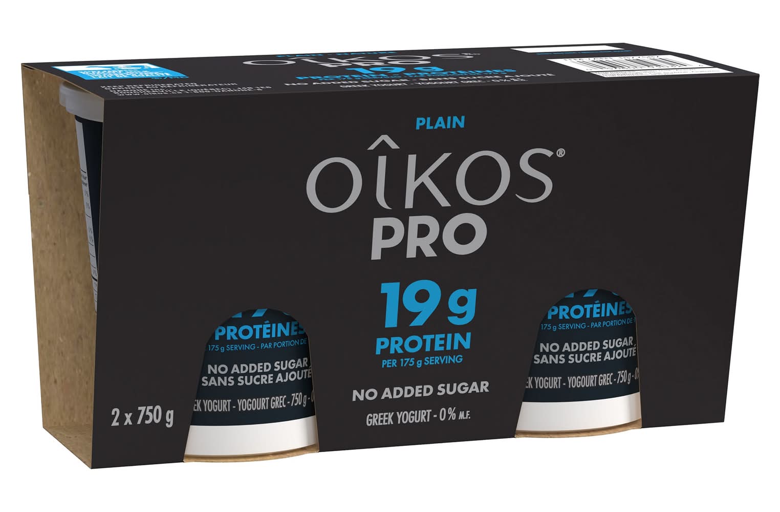 Oikos - Pro Yogourt Grec Nature 0% M.G., 2 × 750 G / Oikos Pro Plain Greek Yogurt 0% M.F., 2 × 750 G
