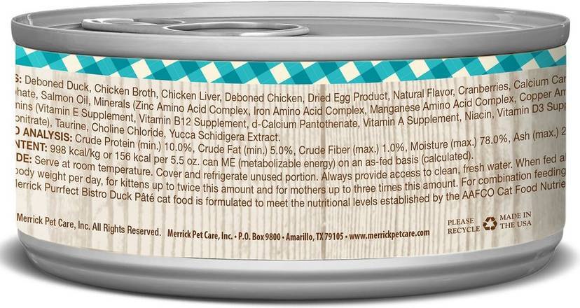 Merrick Purrfect Bistro Grain-Free Duck Pate Canned Cat Food (3 -oz)