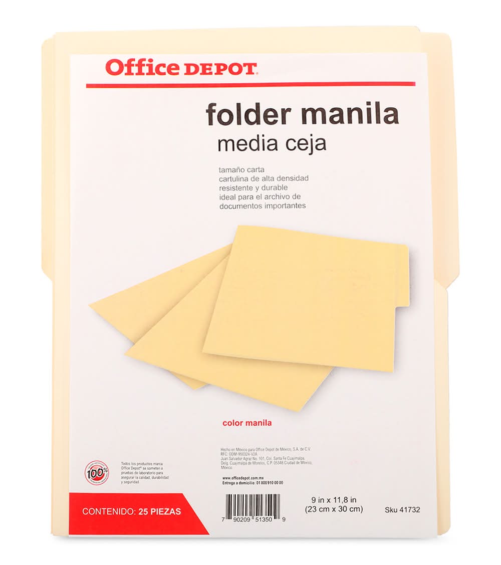 Office Depot · Folder manila media ceja, Carta, amarillo (25 un)