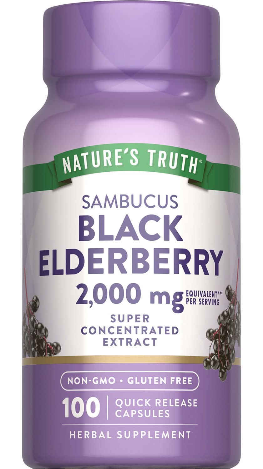 Nature's Truth Sambucus Herbal Supplement Capsules, Black Elderberry (100 x 0.24 oz)