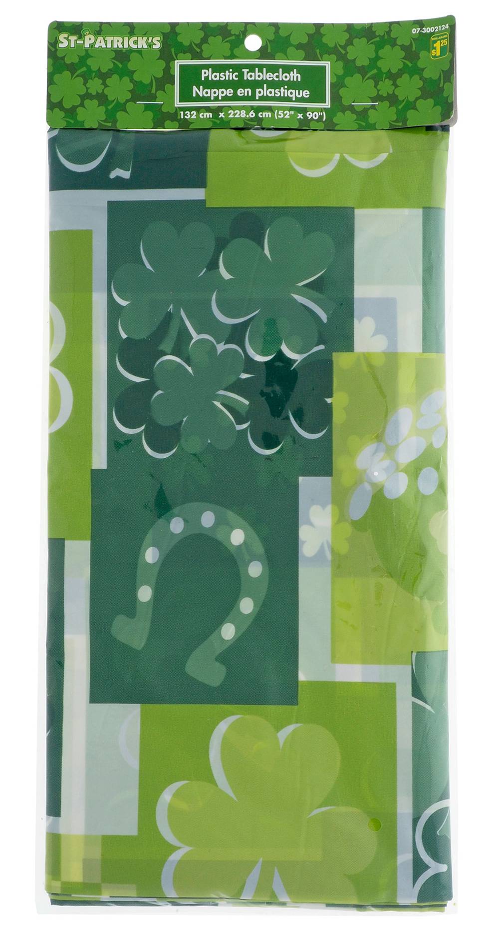 St. Patrick's Printed Plastic Tablecloth, 52X90 in, White-Green