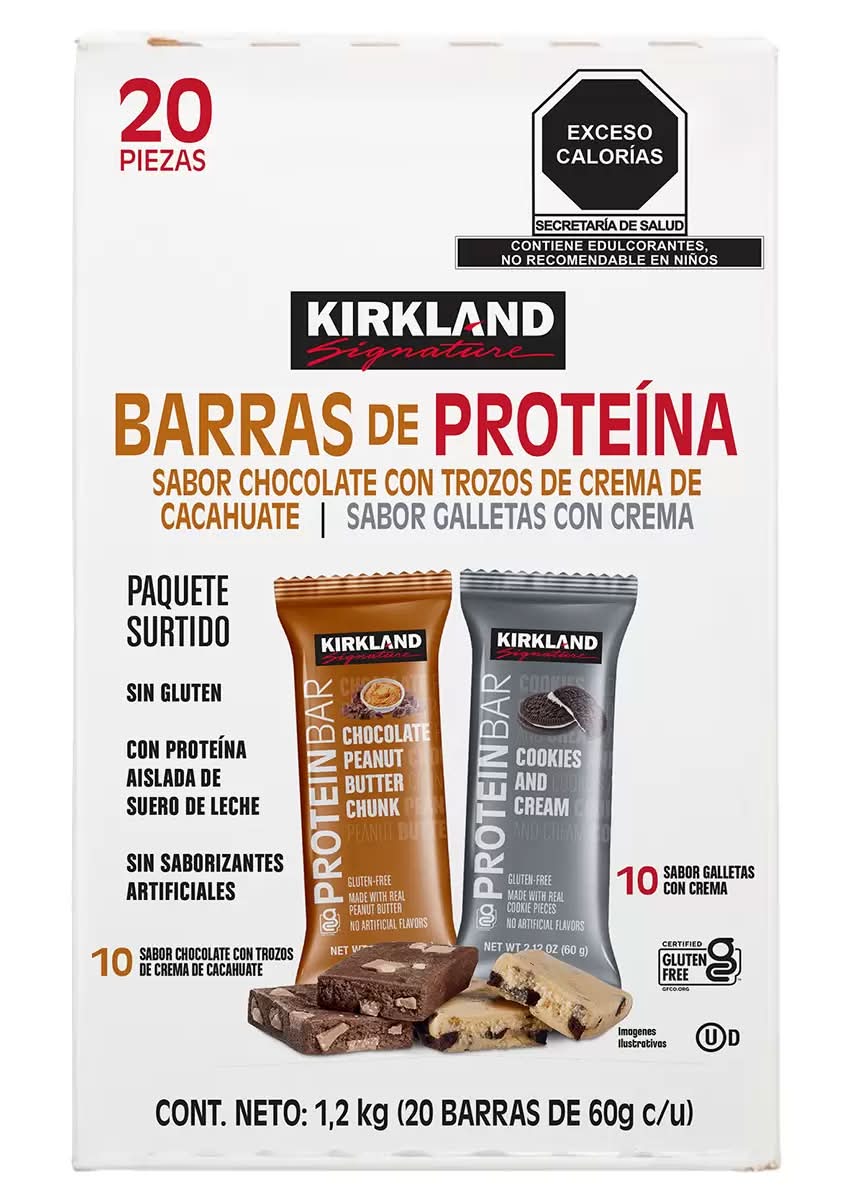 Kirkland Signature · Barras de proteína sin glúten, galletas con crema-chocolate con trozos de crema de cacahuate (20 x 60 g)
