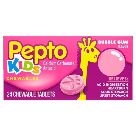 Pepto Bismol Children's Antacid Bubble Gum Chewable Tablet, Bubble Gum, 24 CT