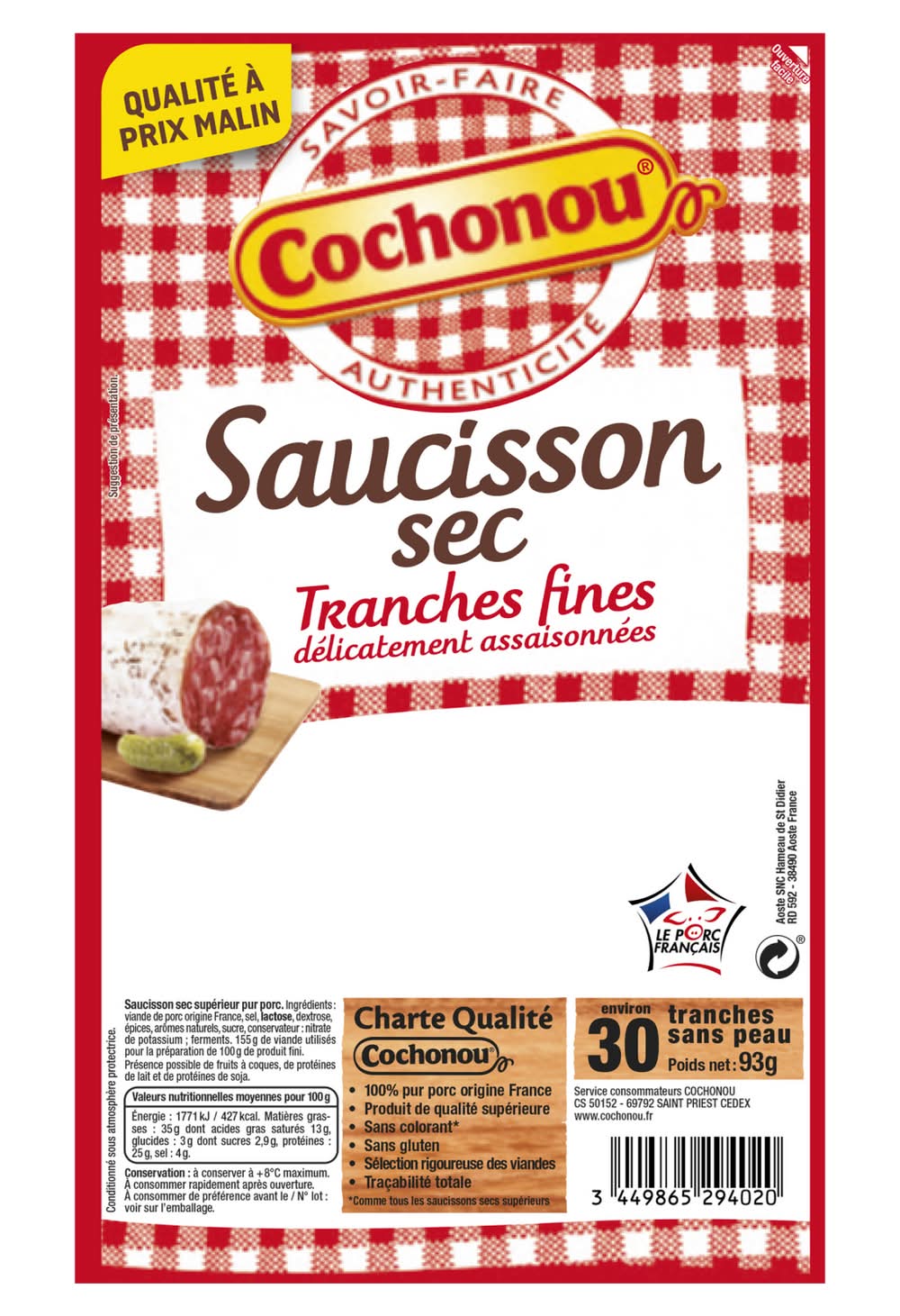 Cochonou - Saucisson sec tranches fines (93g)