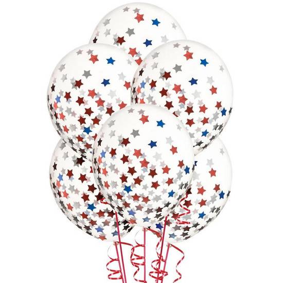 Uninflated 6ct, 12in, Patriotic Stars Confetti Latex Balloons