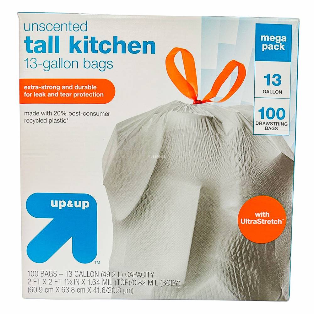 up&up Ultrastretch Tall Kitchen Drawstring Trash Bags 13 Gallon, White (100 ct)