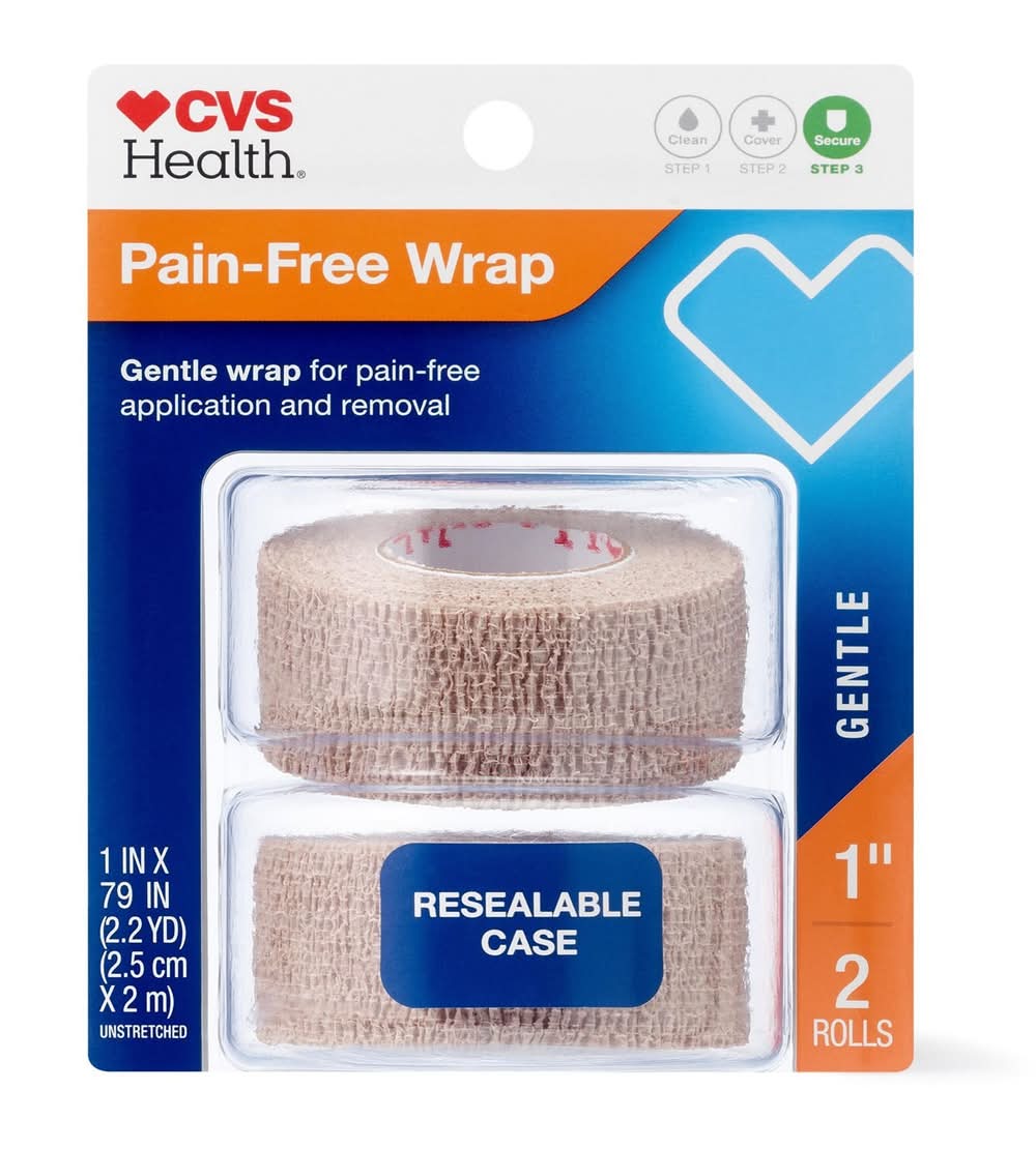 CVS Health Pain-Free Gentle 1" Wrap, 2.5 cm x 2 m, Beige (2 ct)