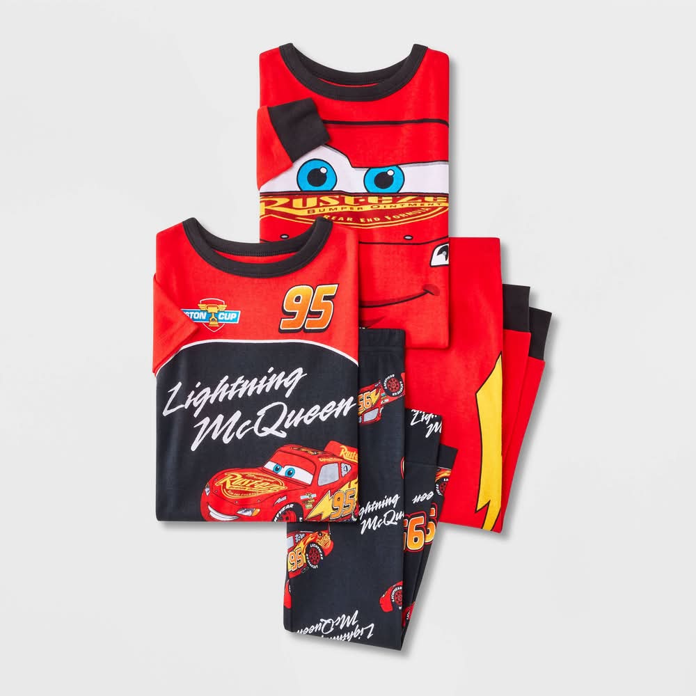 Cars Toddlers Boys' Cotton Snug Fit Pajama Set, 2T, Red/Black (4 ct)