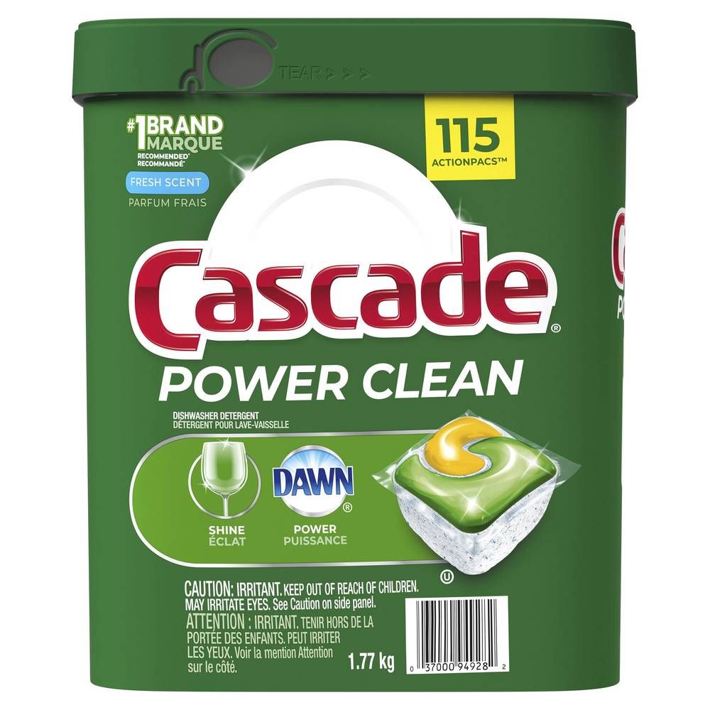 Cascade Power Clean Dishwasher Detergent Actionpacs, 115-Count