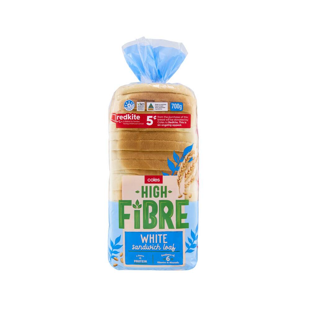 Coles High Fibre White Sandwich Loaf Bread (700g)