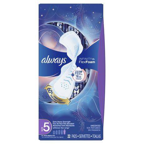 Always Infinity Size 5 Extra Heavy Overnight Sanitary Pads With Wings Unscented