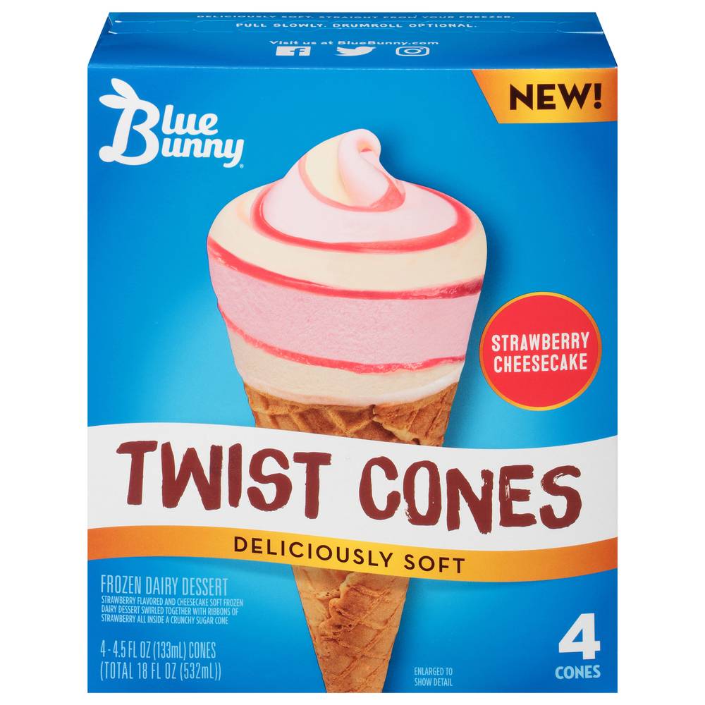 Blue Bunny Strawberry Cheesecake Soft Twist Cones (4 ct)