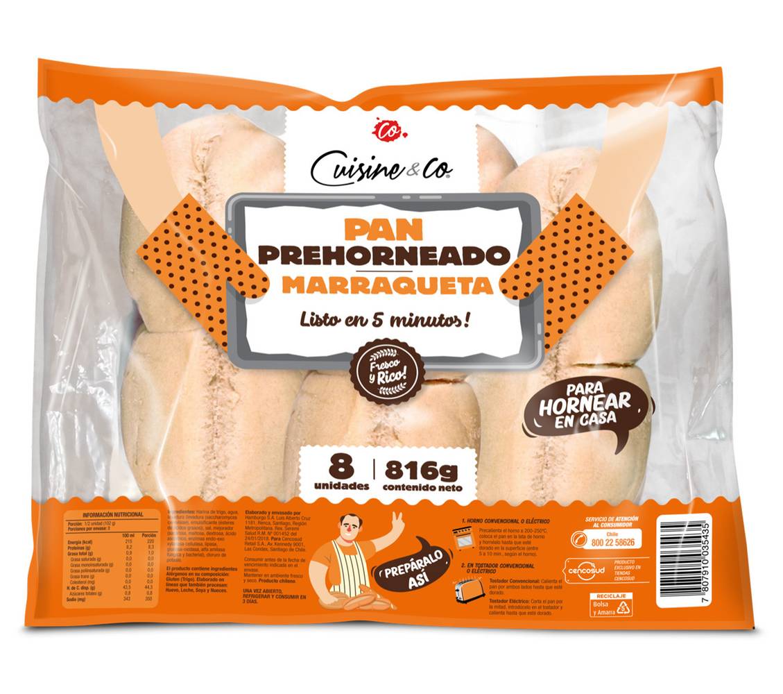 Cuisine & Co · Pan prehorneado marraqueta (8 un)