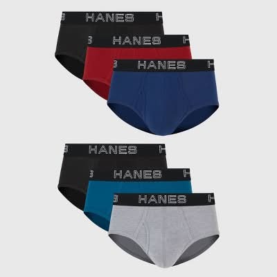 Hanes Tagless High Rise Full Waistband Elastic Stretch Classic Briefs, Men, L, Assorted (6 ct)