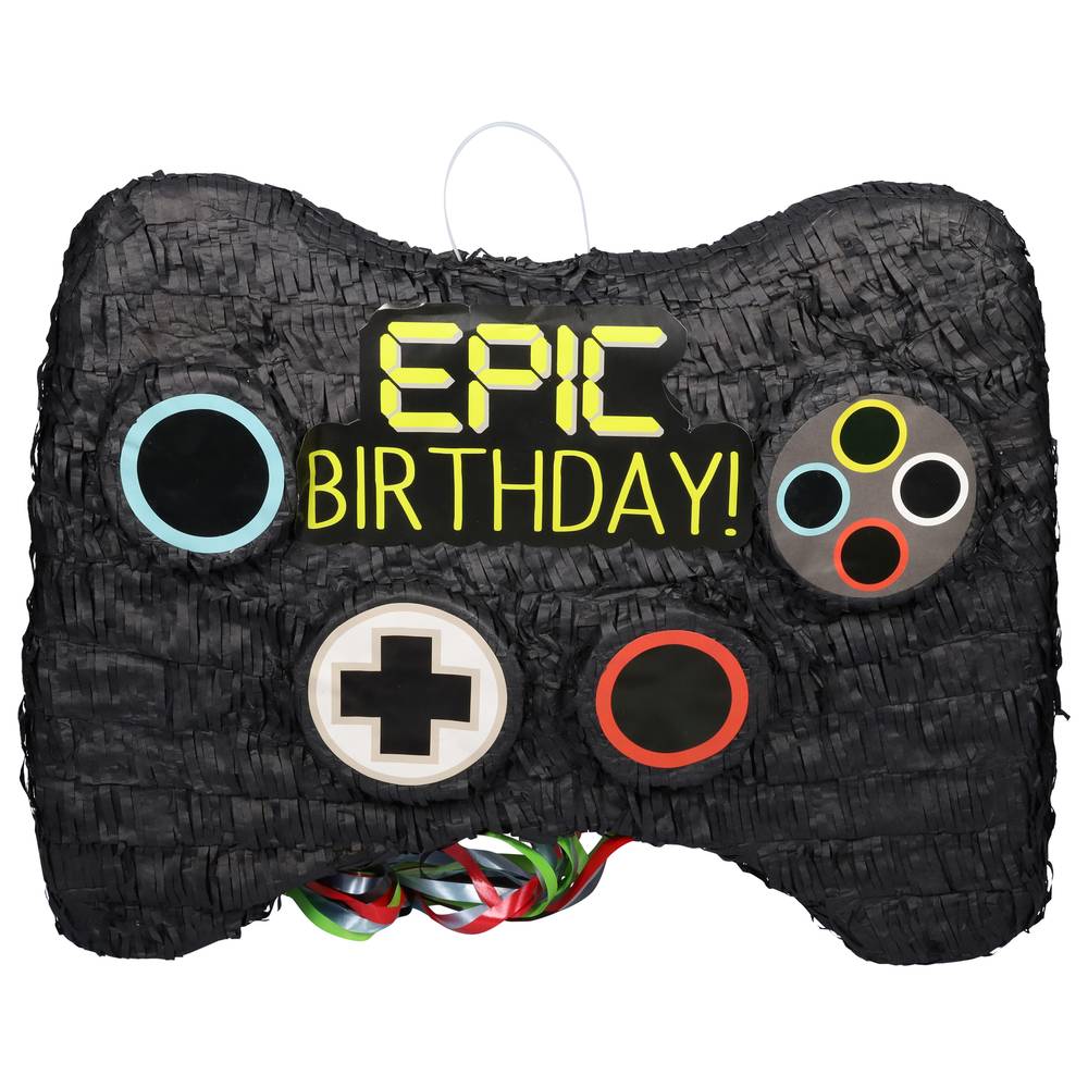 Amscan Epic Birthday 3+ C-Game Controller 3d Ribbon Pull Pinata ( black)