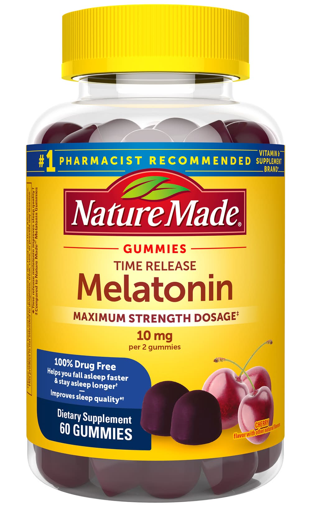 Nature Made Time Release Melatonin 10 mg Maximum Strength Dosage Gummies, Cherry (60 ct)
