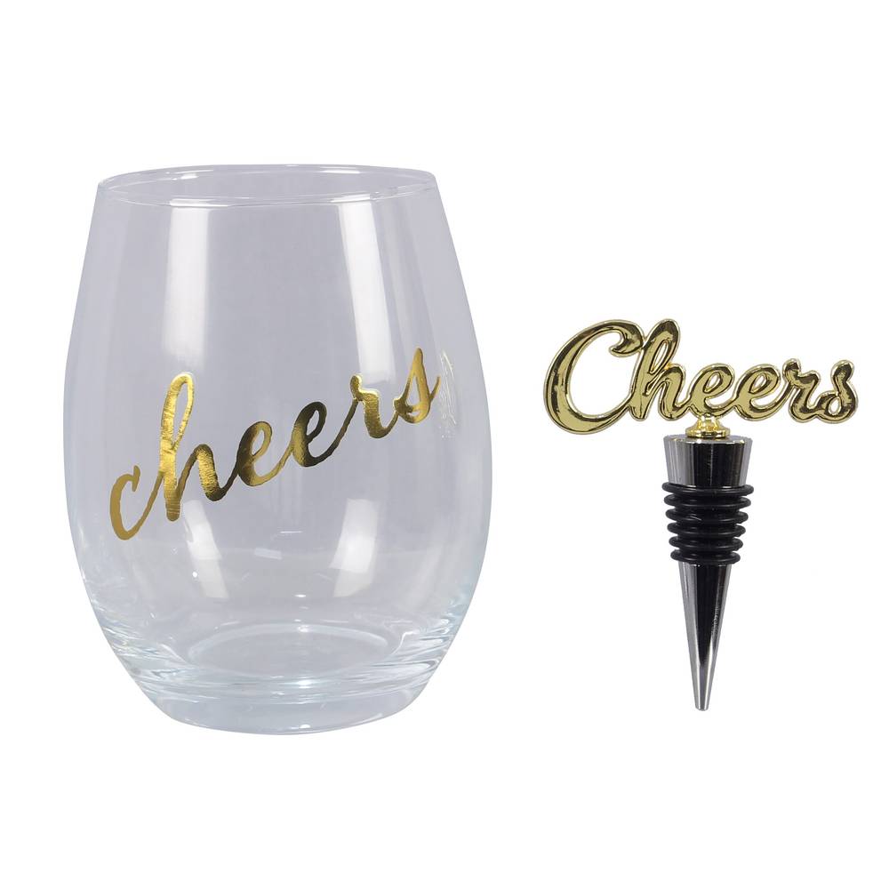 Young'S  Wine Glass W Topper Cheers 20 Oz