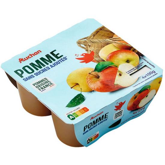 Compotes de pommes sans sucres ajoutés AUCHAN 4 pots - 400g
