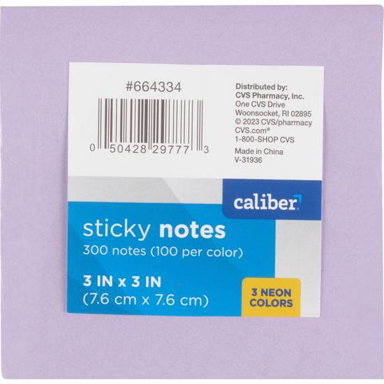 Caliber Sticky Notes Neon Colors (3 x 3 inches)