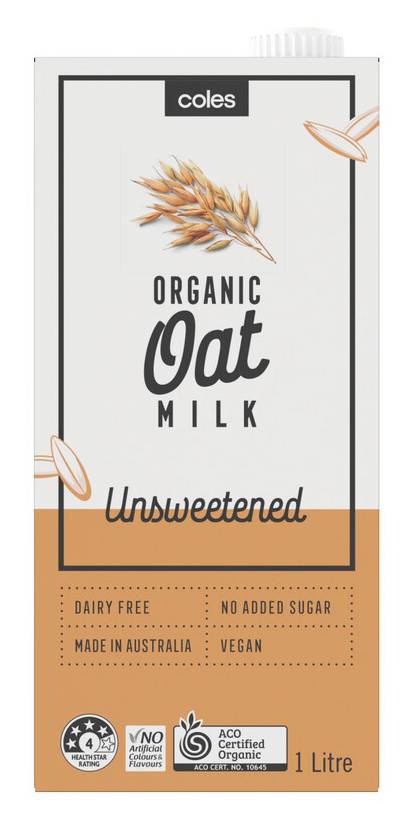Coles Organic Unsweetened Milk, Oat (1L)