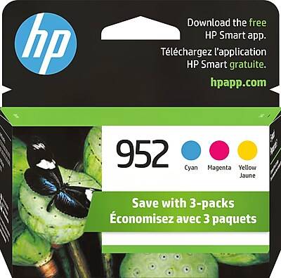 HP 952 Cyan/Magenta/Yellow Standard Yield Ink Cartridge, 3/Pack (N9K27AN#140)