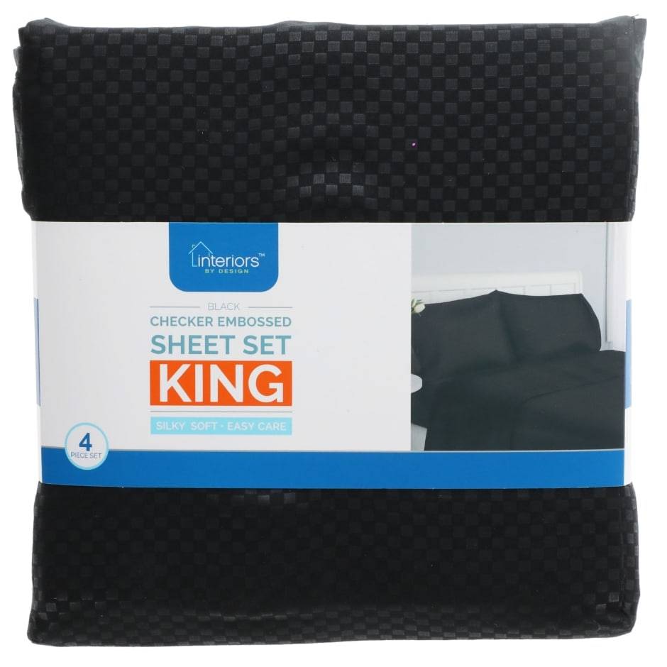 Interiors By Design Checker Embossed Sheet Set, King, Black (4 ct)