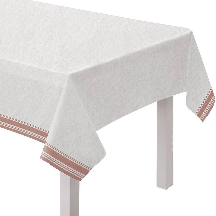 Party City Rose Gold Striped Border Premium Paper Table Cover