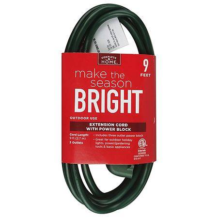 Complete Home Extension Cord With Power Block, 9 feet