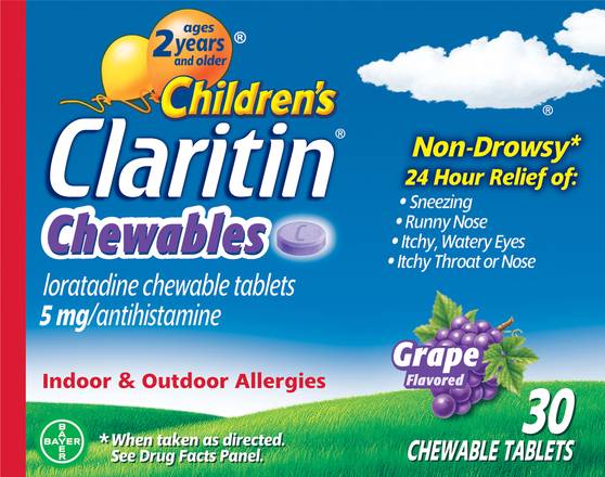 Claritin Children's Grape Flavored Loratadine 5 Mg/ Antihistamine Chewable Tablets