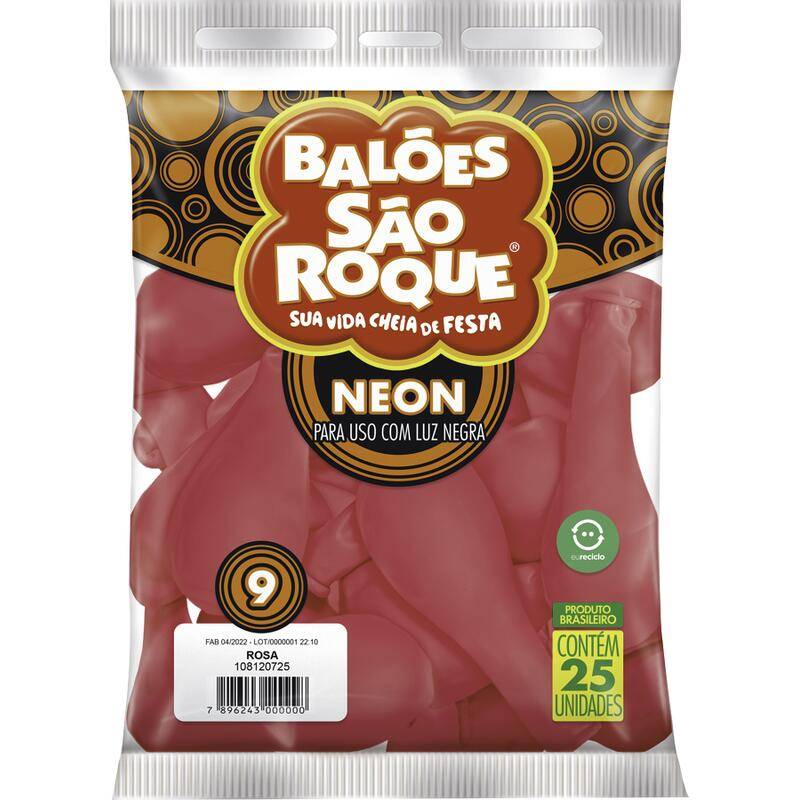 São roque  balões liso neon n°9 rosa (25 un)