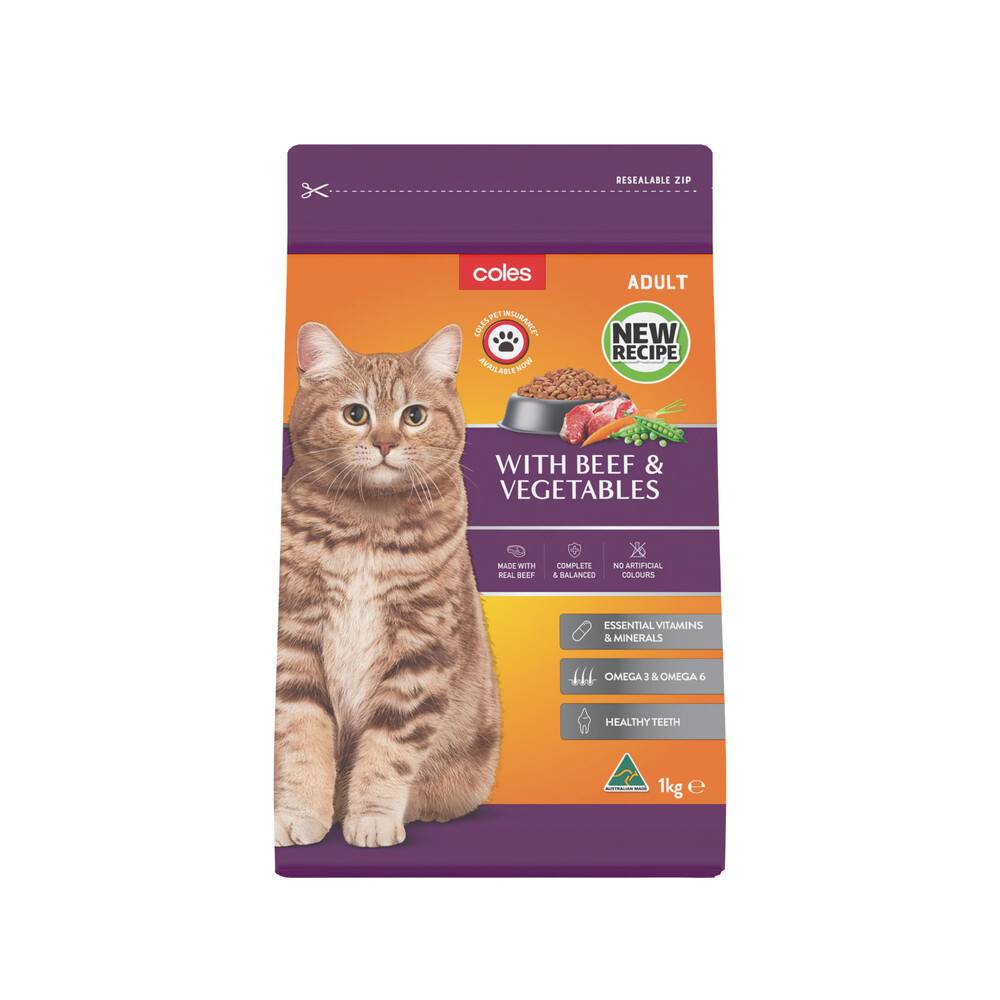 Coles Adult Dry Cat Food With Beef & Vegetables, Beef Vegetables (1kg)