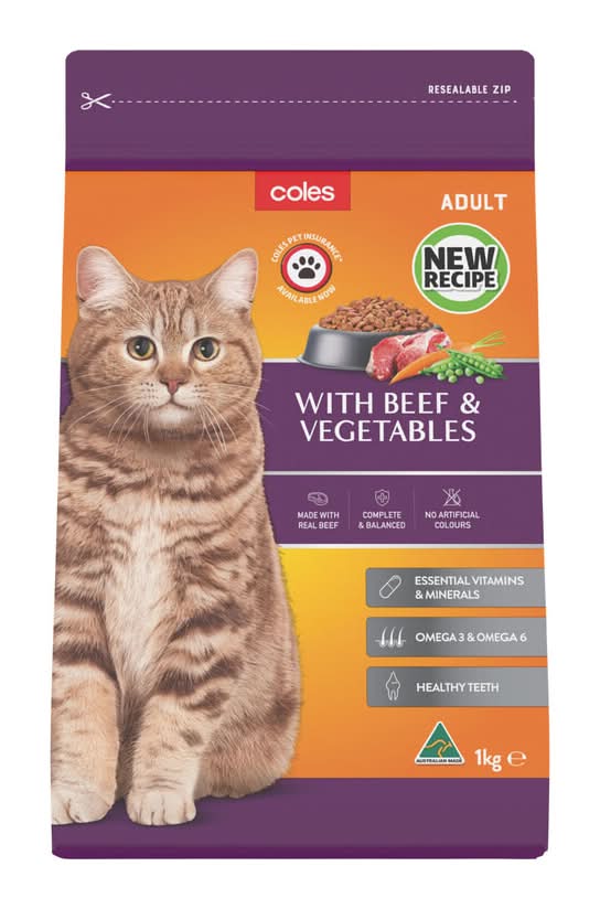 Coles Dry Cat Food, Beef & Vegetables, Adult (1kg)