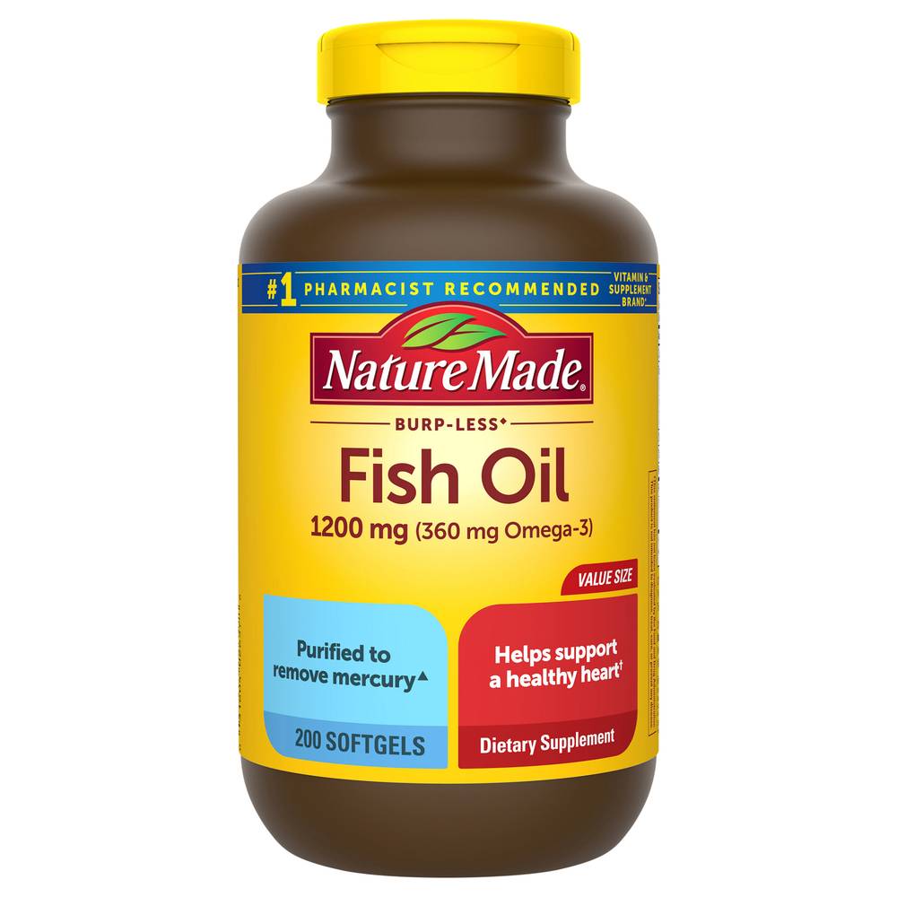 Nature Made Fish Oil 1200 mg Omega 3 360 Mg, Burp Less (200 ct)