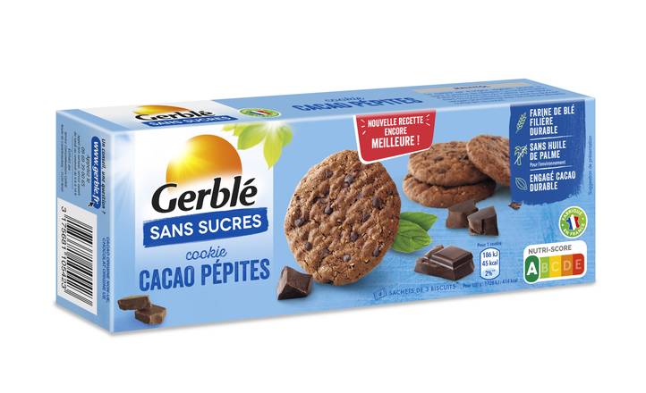 Gerblé - Cookies cacao pépites sans sucres ajoutés (12 pièces)