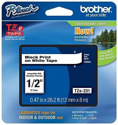 Brother P-Touch Tze-231 Laminated Label Maker Tape (0.47" x 26.2 ft)