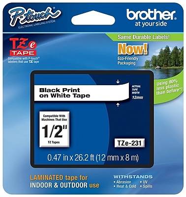 Brother P-Touch Tze-231 Laminated Label Maker Tape (1/2 x 26-2/10/black on white)