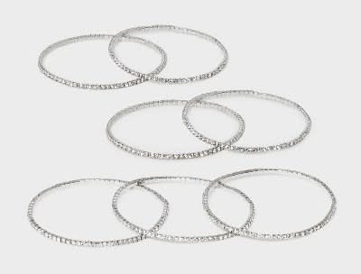 A New Day Clear Glass Stone Stretch Bracelet Set, Silver (7 ct)
