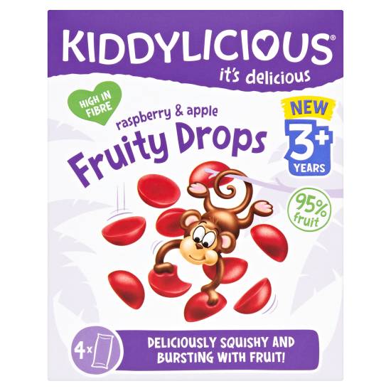 Kiddylicious Fruity Drops, Raspberry & Apple, Kids Snack, 3+ Years, Multipack (4 ct)