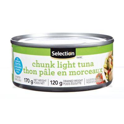 Selection morceaux de thon pâle dans l'eau (170 g) - light tuna chunks in water (170 g)