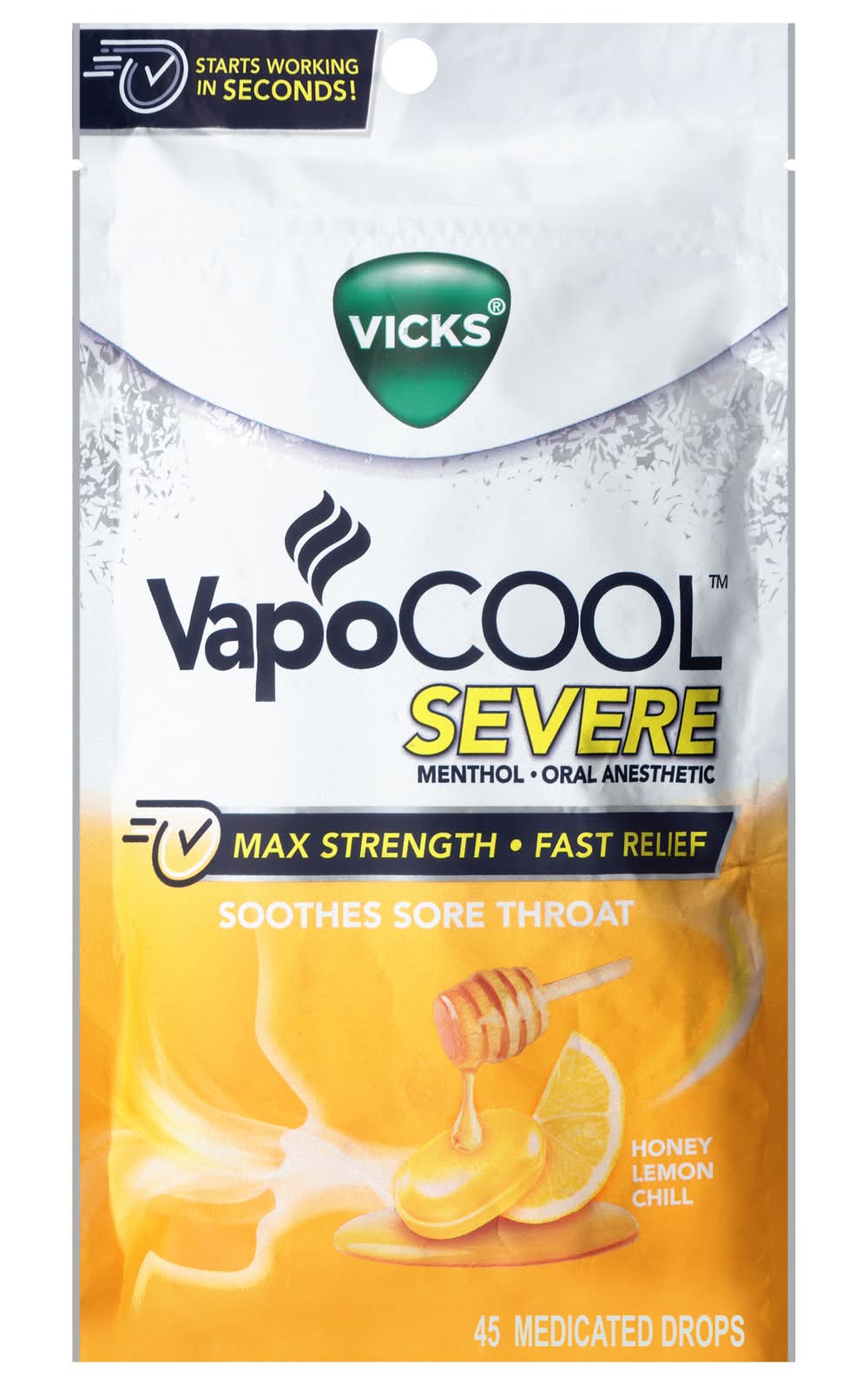 Vicks Vapocool Severe Max Strenght & Fast Relief Medicated Drops, Honey Lemon Chill (5.12 oz)