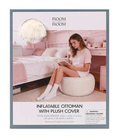 Inflatable Ottoman With Plush Cover Cream