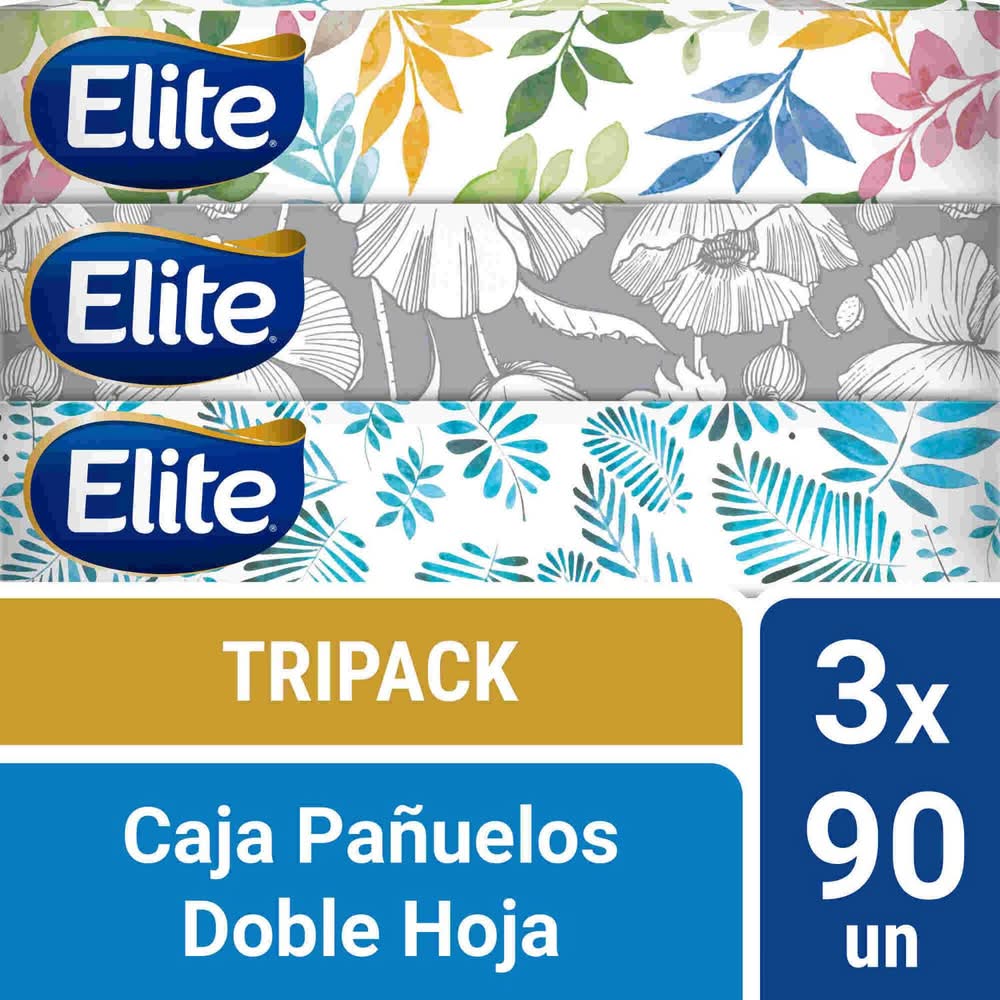 Elite · Pañuelos desechables doble hoja - 21x14 cm (3 x 90 un)