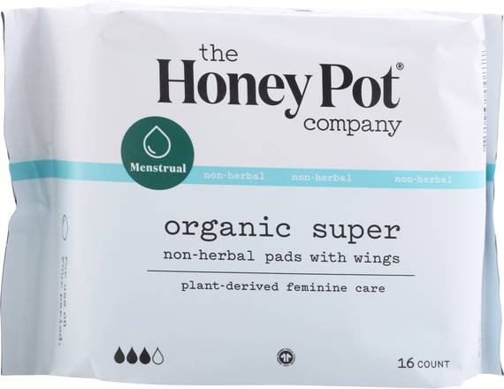 The Honey Pot Organic Super Non-Herbal With Wings Pads (16 ct)