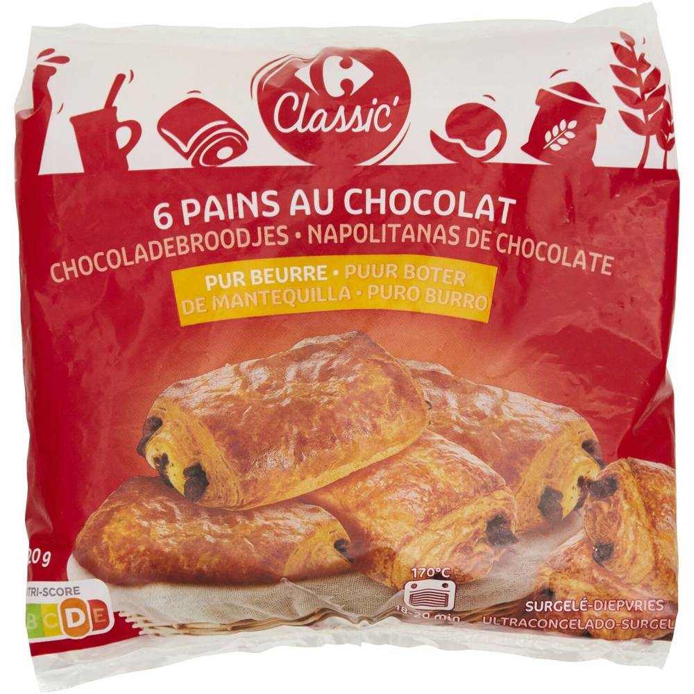 Carrefour Classic' - Pains au chocolat pur beurre surgelé (6 pièces)