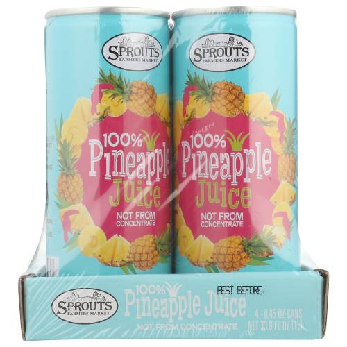 Sprouts 100% Pineapple Juice 4 Pack Cans