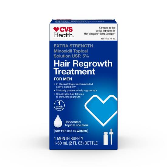 CVS Health Men's Extra Strength 5% Minoxidil Solution for Hair Regrowth, 1 Month Supply