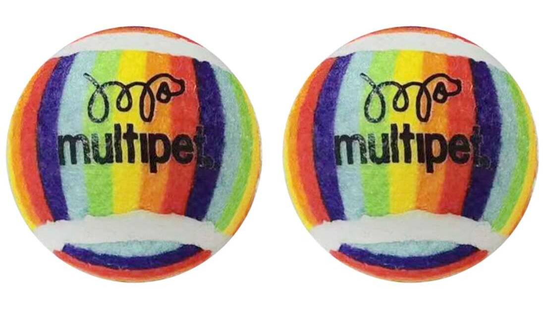 Multipet Rattle Tennis Ball Rainbow Cat Toy, 2 in (2 ct)