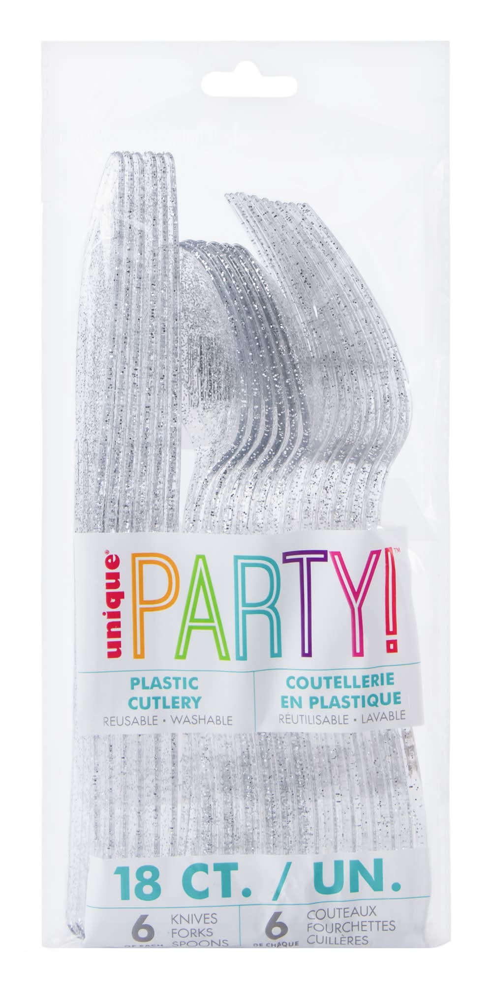 Unique® Party! Plastic Cutlery 18-Pack Silver