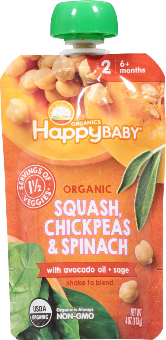 Happybaby Organics 2 (6+ months) Squash Chickpeas & Spinach