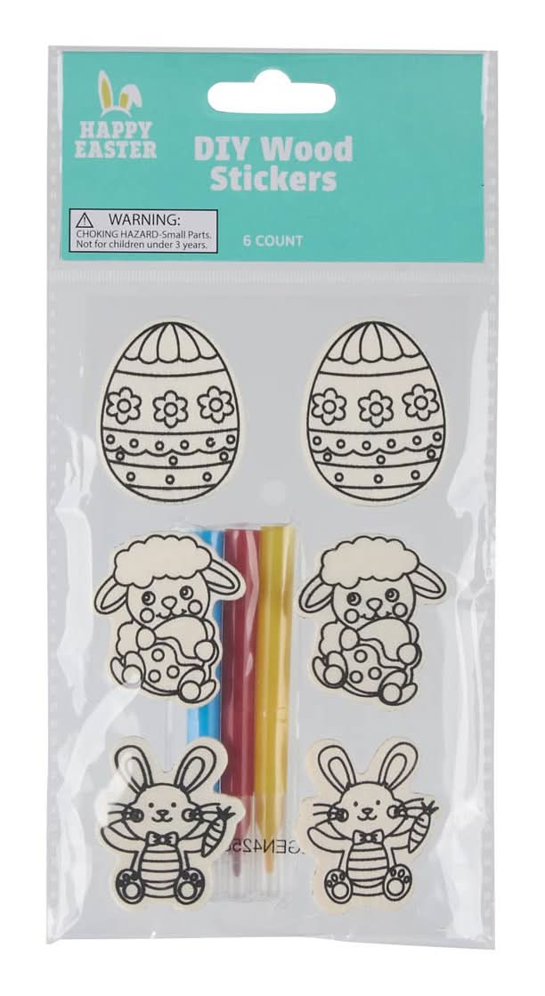 Happy Easter Diy Wood Stickers 6 Ct Assorted